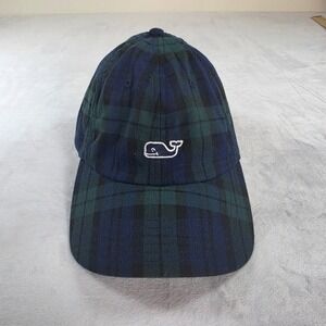 Vineyard Vines Mens Plaid Baseball Hat Navy Green Tartan Leather Strap